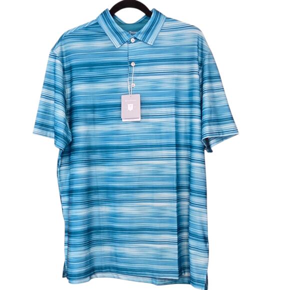 Hickey Freeman Golf Polo Shirt Striped Teal Turquoise NWT Size Large - Picture 2 of 12
